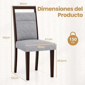 Conjunto de 2 cadeiras de jantar estofadas com assento acolchoado e encosto reclinável Pernas em madeira de borracha Alça Cinza + Castanho