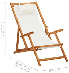 Cadeira de praia dobrável madeira eucalipto maciça/tecido creme