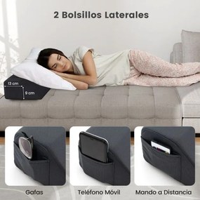 Almofada em forma de cunha de 137 cm para cama de cabeceira com 2 bolsos Capa lavável para fechar o espaço Cinza