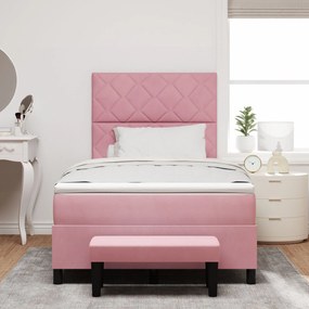 Cama Box Spring com Colchão e Banco Rosa 120x200 cm Veludo