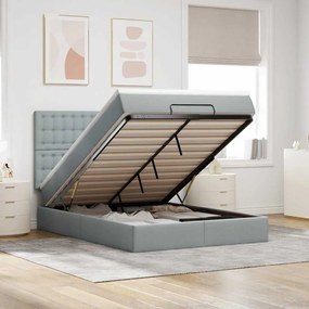 Estrutura cama otomana colchão 140x200cm tecido cinzento claro