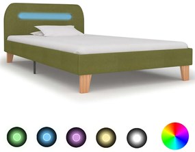 Estrutura de cama com LED em tecido 90x200 cm verde