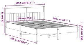 Cama sem colchão 140x200 cm madeira de pinho maciça branco