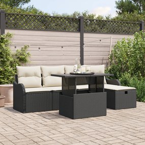 Conjunto de Sofá de Jardim com 6 Peças e Almofadas em Rattan Preto vid