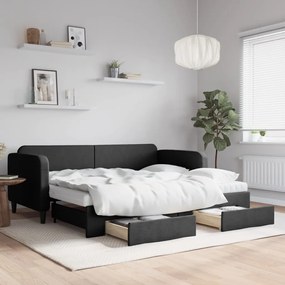 vidaXL Sofá-cama com gavetão e gavetas 90x190 cm tecido preto