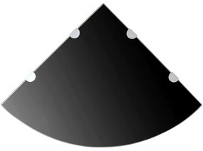 Prateleira canto, suportes cromados, vidro preto 45x45cm