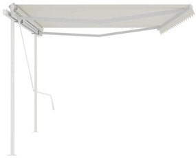 Toldo retrátil automático com postes 5x3 m cor creme