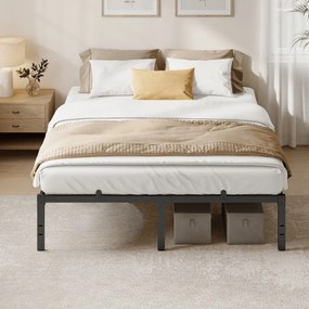 Estrutura de cama em metal 200 x 160 x 40,6 cm (COLCHÃO NÃO INCLUIDO) com espaço de arrumação e design moderno Preta
