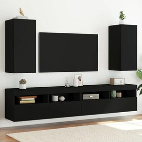 Móveis de parede p/ TV com luzes LED 2 pcs 30,5x35x70 cm preto