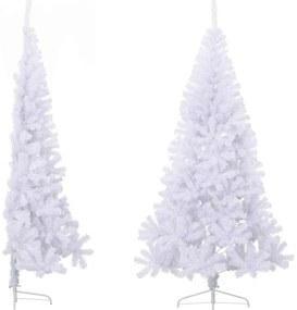 Meia árvore de Natal artificial com suporte 180 cm PVC branco