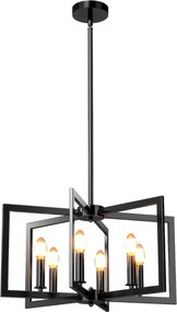 Candeeiro Teto rústico de 6 luzes com design geométrico, altura ajustável e metal industrial para sala de jantar e ilha de cozinha, preto