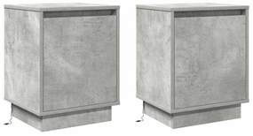 Mesas de cabeceira com luzes LED 2 pcs Cinza Concreto 39x34,5x50 cm