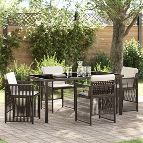 Conjunto de Jantar de Jardim vidaXL com Almofadas Castanho Polirattan