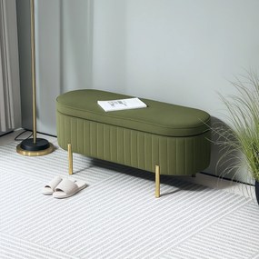 Banco de arrumação 108 x 44 x 43,5 cm, baú de veludo com tampa, pés de metal, capacidade de 72 L, verde escuro