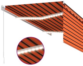 Toldo retrátil manual com estore/LED 3x2,5 m laranja e castanho