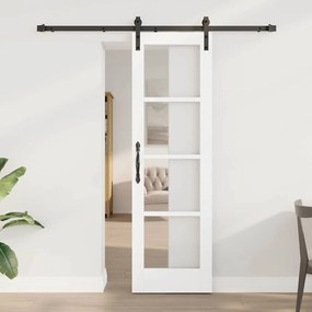 porta deslizante vidaXL com ferragens 'ORKDAL'madeira sólida branca & vidro
