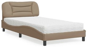 vidaXL Cama com colchão 100x200 cm couro artificial cappuccino