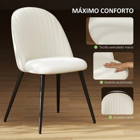 Conjunto de 4 Cadeiras de Sala de Jantar (MESA NÃO INCLUIDA) Modernas Cadeiras Estofadas em Veludo com Encosto Alto e Pés de Aço 50x52x83 cm Creme