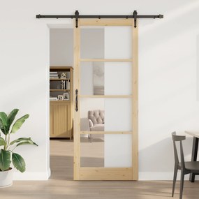 Porta Deslizante vidaXL com Conjunto de Ferragens 93x232 cm Madeira Maciça de Pinho