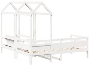 Conj. sofá-cama e banco c/ telhado 90x190cm pinho maciço branco