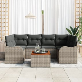 Conjunto de Sofás Jardim vidaXL de 7 Peças com Almofadas Cinza Rattan