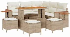 Conjunto de Sofá de Jardim de 9 Peças com Almofadas Bege em Rattan Pol