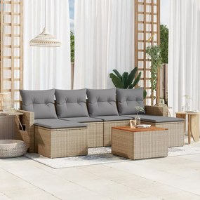 7 pcs conjunto de sofás p/ jardim com almofadões vime PE bege
