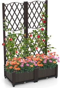 Floreira dupla com treliça de plástico para exterior com orifícios de drenagem Floreira para exterior para pátio de jardim Castanho