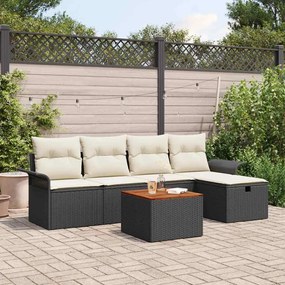 vidaXL Conjunto de Sofás de Jardim de 6 Peças com Almofadas Preto Polirratã