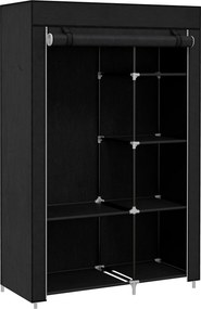 Guarda roupa de Tecido Dobrável com 6 Prateleiras e 1 Barra de Pendurar para Dormitório Vestidor 103x43x162,5 cm Preto