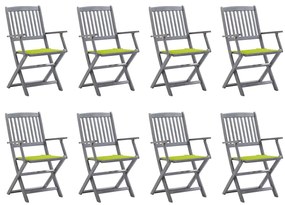 vidaXL Cadeiras de exterior dobráveis 8pcs c/ almofadões acácia maciça