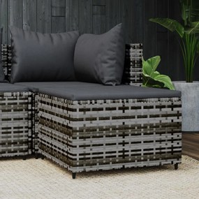vidaXL Apoio de pés p/ jardim com almofadão vime PE cinzento