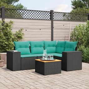 vidaXL 5 pcs conjunto de sofás p/ jardim c/ almofadões vime PE preto
