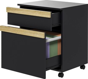 Móvel de secretária com rodas, 2 gavetas deslizantes e organizador de pastas, 48 x 40 x 59,5 cm, preto