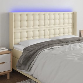 vidaXL Cabeceira cama c/ LED 163x16x118/128 cm couro artificial crème