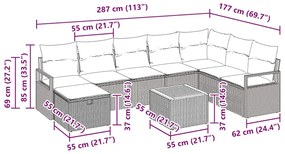 Conjunto de Sofá de Jardim de 9 Peças com Almofadas em Rattan Polímero