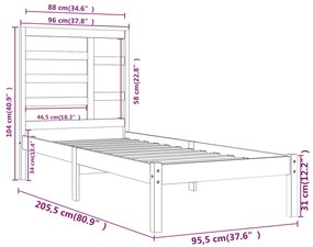Estrutura de cama 90x200 cm madeira maciça