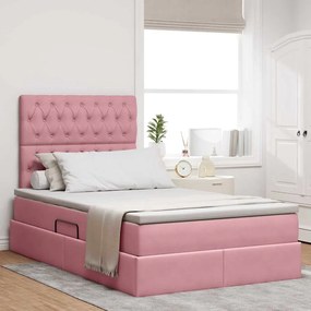 vidaXL Cama com arrumação e LED com colchão Rosa 120 x 200 cm Veludo