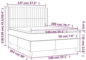 Cama box spring c/ colchão e LED 140x200 cm tecido cinza-escuro