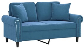 Sofá 2 lugares c/ almofadas decorativas 120 cm veludo azul