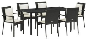 Conjunto de Jantar de Jardim 7 pcs Preto 160 x 80 x 73 cm