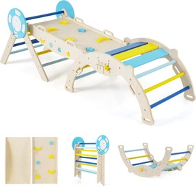 Conjunto triangular 8 em 1 de escalada para bebés com rampa, escada e arco de escalada Montessori de madeira Macaron