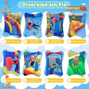 Castelo insuflável Escorrega aquático insuflável com parque infantil (SEM SOPRADOR) , piscina de salpicos, canhão de água e jogos de precisão Multicol