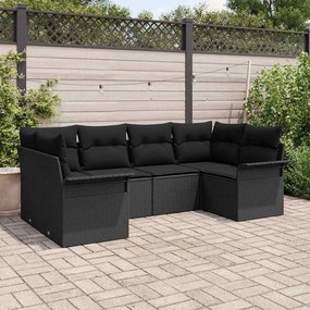 vidaXL Conjunto de Sofá de Jardim 6 Peças com Almofadas Preto Rattan Poliéster