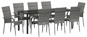 Conjunto de Jantar para Jardim 9 pcs Cinzento Rattan de PE
