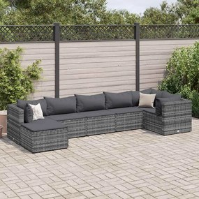 vidaXL 7 pcs conjunto lounge de jardim c/ almofadões vime PE cinzento