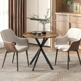 Mesa de Jantar Redonda, 80 x 80 x 75 cm (CADEIRAS NÃO INCLUIDAS), Estrutura Cruzada em Aço, Castanho Rústico