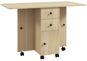 HOMCOM Mesa de Jantar Dobrável com Rodas Mesa Abatível com 2 Gavetas e Armário Mesa Auxiliar Multifuncional 120x60x76,5 cm Madeira | Aosom Portugal