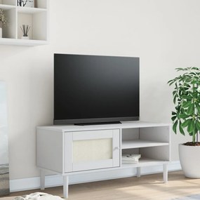 Móvel de TV SENJA aspeto vime 106x40x49 cm pinho maciço branco