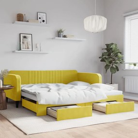 vidaXL Sofá-cama com gavetão e gavetas 100x200 cm veludo amarelo